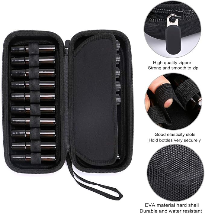 Hipiwe EVA Essential Oils Carrying Case Organizer for 20 Bottles 5ml 10ml Standard and Rollers Bottles Portable Hard Shell Essential Oils Travel Bag Holder for Essential Oils Bottle Storage (Black)
