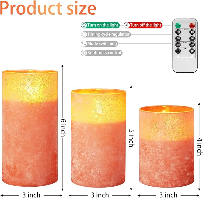 ANGELLOONG Orange Flameless Candles with Remote for Fall Decor, Burnt Orange Real Wax LED Pillar Lights, Flickering Battery Operated Fake Candles for Halloween Christmas Decor
