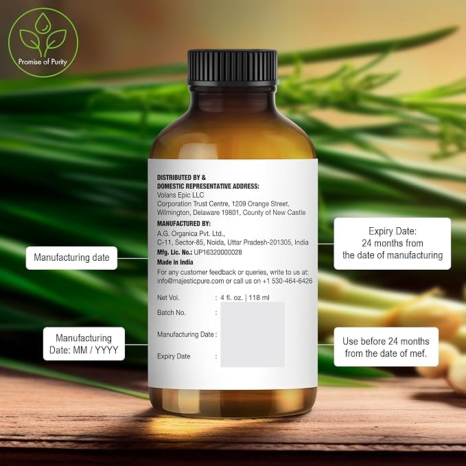 Majestic Pure Essential Oil with Glass Dropper - 100% Pure and Natural - Essential Oils for Diffuser, Aromatherapy, Soap and Candle Making, Lemongrass Essential Oil, Lemongrass Oil, 4 Fl Oz