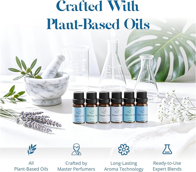 ASAKUKI Fresh States Essential Oil Set, Clean Home Scents for Diffusers | Clean-Inspired Home Scents, Fresh Laundry Aroma, Designed for Diffusers&Waterless Diffusers, Gift-Ready Collection
