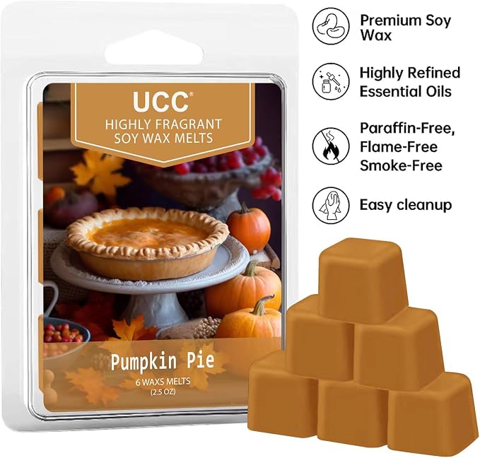 UCC Plant Based All Natural Fall Wax Melts, Highly Scented Fragrances, Long Lasting Premium Soy Scented Melts Cubes, Wax Melts Tarts, Colored Wax Melt - 4 Pack