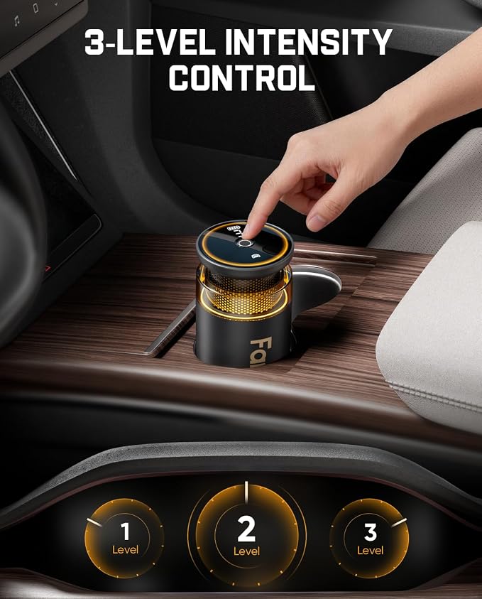 Fanttik N10 Smart Car Air Freshener, Waterless Essential Oil Diffuser with 3 Adjustable Levels and Ambient Light, Auto On/Off, 2550mAh USB-C Battery, Citrus/Woody Scents, Easy Swap Design