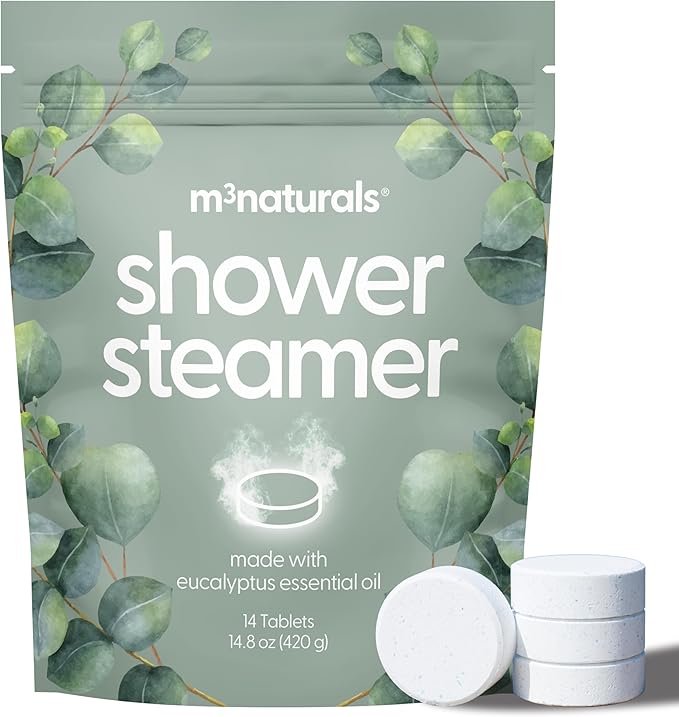 Eucalyptus Aromatherapy Shower Steamers – Supports Sinus Relief, Relaxation, Sleep, and Post-Workout Recovery – 14 Individually Wrapped Essential Oil Tablets by M3