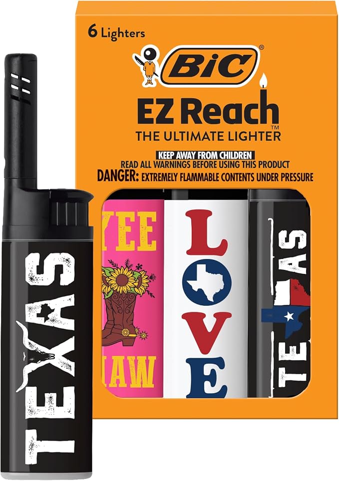 BIC EZ Reach Candle Lighter, The Ultimate Lighter with Wand for Candles, Colorado, Assorted Designs, 6 Count Pack of Lighters (Texas)