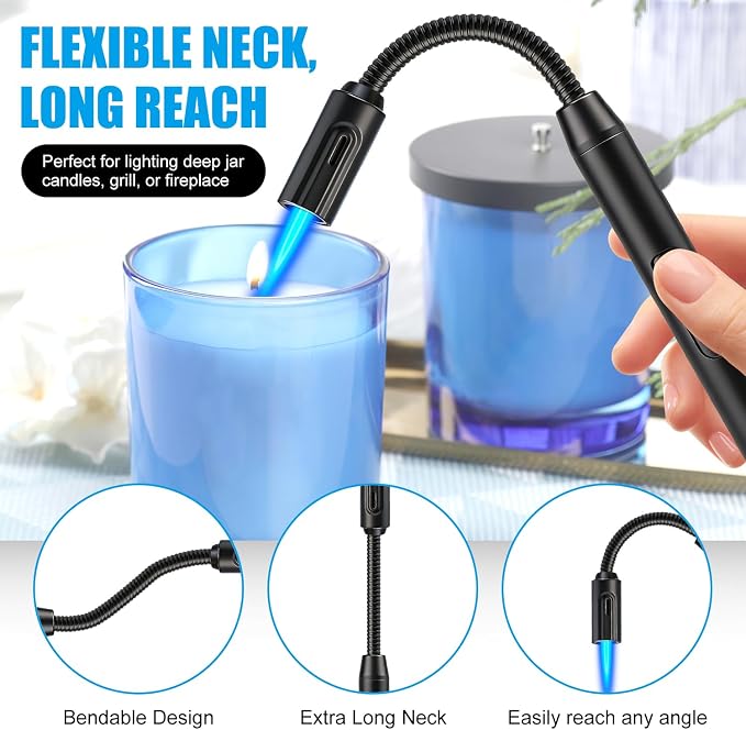 LcFun Torch Lighter Refillable Butane Lighters Long Stem with Flexible Neck and Visible Fuel Tank, Windproof Jet Flame Long Matches for Candles Grill Fireplace Kitchen Camping (Butane Not Included)