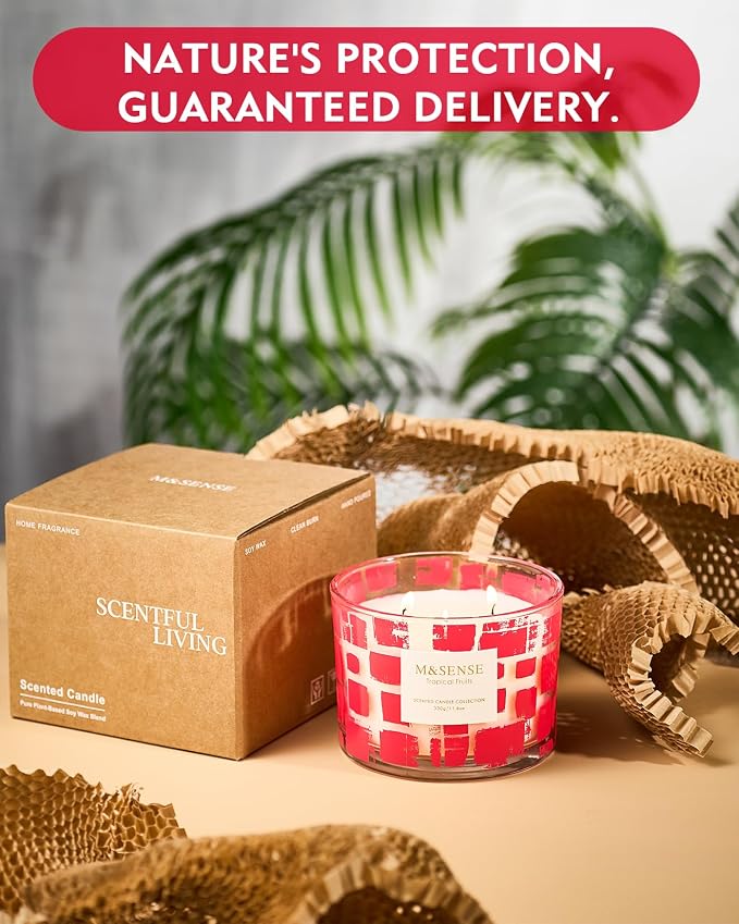 M&SENSE Tropical Fruits Scented Candle,11.6oz Natural Soy Wax, Non Toxic for Home, 3 Wick Jar Candle, Up to 60 Hours Burn time,Housewarming Gifts for Women&Men