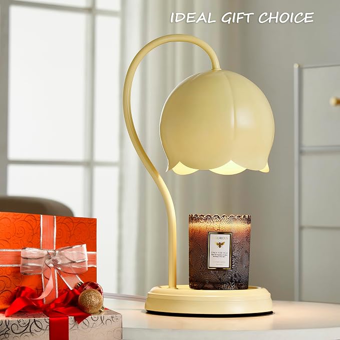 Light Yellow Cute Flower Candle Warmer Lamp with Timer Dimmable, Bedroom House Office Aesthetic Living Girls Room New Home Decor, Christmas Birthday New Year Gifts for Women Mom