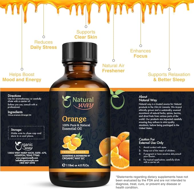 Essential Oil | Pure Aromatherapy Oil for Diffusers, Hair Growth, Skin, Scalp Care, Massage | Refreshing Hair Oil for Women & Men | Natural Essential Oil for Diffuser (Orange)