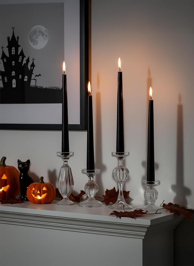 12PK 10" Classic Taper Candles, Black, 7-8 Hours Long Burning, Unscented Tall Candlesticks