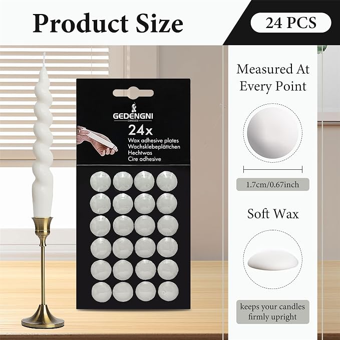 Taper Candle Wax Dots - 24pcs Spiral Candle Sticky Dots White Candles Adapter Small Candlestick Adhesive,Soft Wax for Any Candles Holder Accessories-White