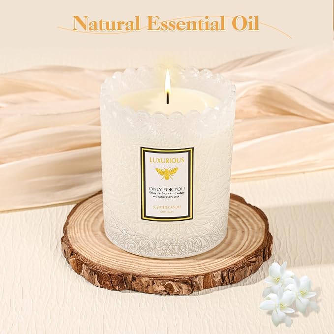 Tuberose Scented Candle, Candles for Home Scented, Luxury Jar Candles for Women, Candles Gifts for Women, Natural Soy Wax Candle, 7 oz 40 Hours