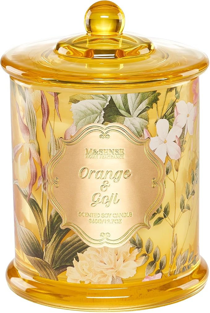 M&SENSE Orange Goji Scented Candle 12.7oz Summer Home Fragrance 2 Wick | Natural Soy, Non-Toxic, Refreshing Relax Scent, Gift for Women, 75 Hours Burning
