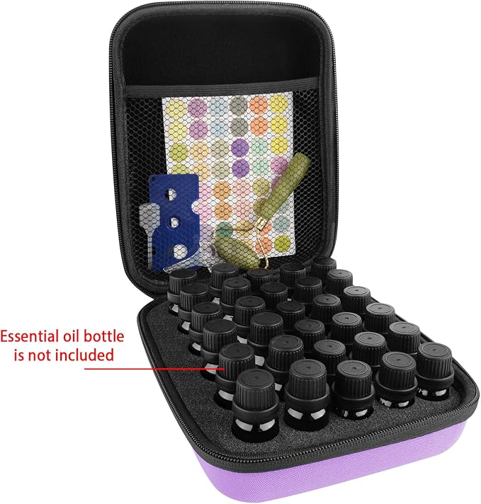 LUEXBOX Essential Oil Storage Case/Essential Oil Carrying Case/Essential Oil Case [Multiple Sizes] + Jade Roller for Face & Oil Opener & Stickers & Funnel & Transfer Pipette (Purple)