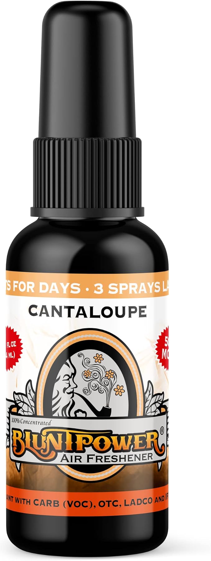 BluntPower (Cantaloupe, 1 Pack) Concentrated Air Freshener for Room and Car Spray - Oil-Based Diffuser Spray Bottle - Long-Lasting Bathroom Spray, Car Freshener, & Odor Eliminator Spray