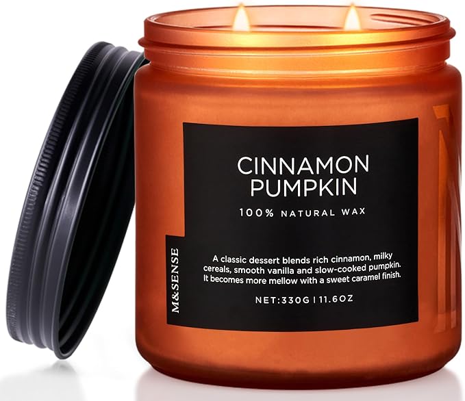 M&SENSE Ceylon Cinnamon Pumpkin Scented Candles for Home, 70 Hours Long Lasting Slow Burning 11.6oz Soy Natural Candle for Easter Holiday Birthday Gifts