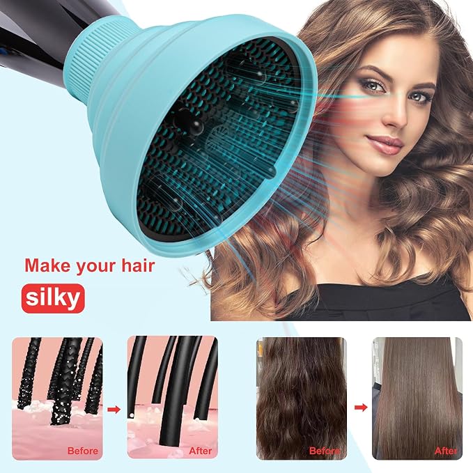 Universal Collapsible Hair Dryer Diffuser Attachment-Foldable Portable Travel and Easy Storage Hair Diffuser Fit Most Hair Dryers with Nozzle Diameter D-1.575Inch to 1.968 Inch (4-5cm)- Blue