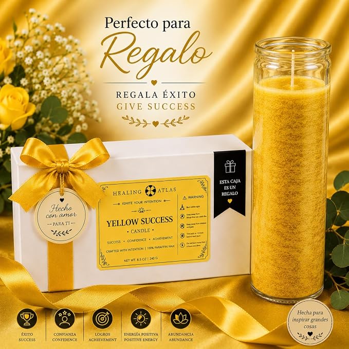 Yellow Success Manifestation Candle Kit – 8" Ritual Prayer Candle with Intention Scrolls, Pencil & QR Guide for Success, Confidence, Motivation & Achievement