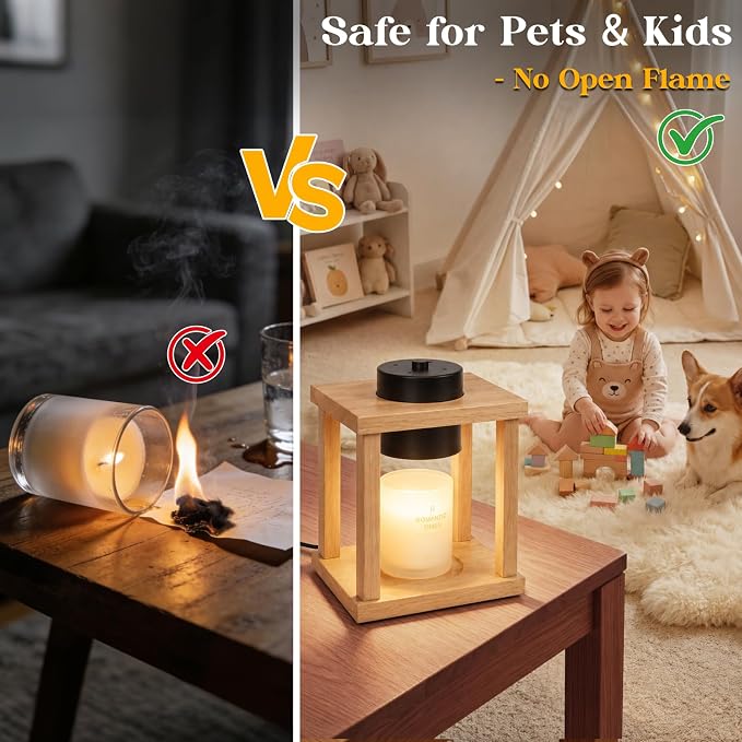 Candle Warmer Lamp Wood with Timer, Dimmable Electric Candle Lamp Warmer for Jar Candles, 2 * 35 Watt Bulb, Birthday Gifts for Women Mom, Decorative Wooden Candle Lamp for Bedroom Home Decor