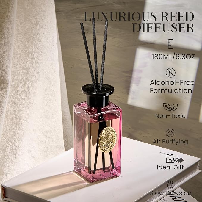 M&SENSE 6.3 oz Large Reed Diffuser Set | Gardenia Scent Oil Diffuser with Sticks | Hotel Collection Non-Toxic Essential Oil |for Bedroom Bathroom Living Room