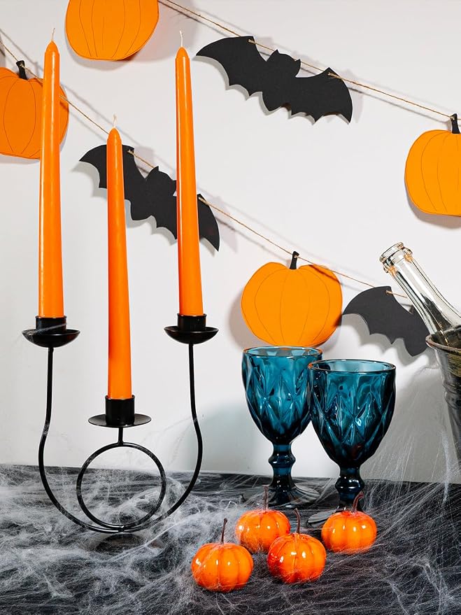 CANDWAX 12 inch Orange Taper Candles Set of 4 — Unscented Dripless Smokeless Slow Burning Orange Tapered Candlesticks — Ideal as Thanksgiving Dinner Table Centerpiece or for Halloween Décor