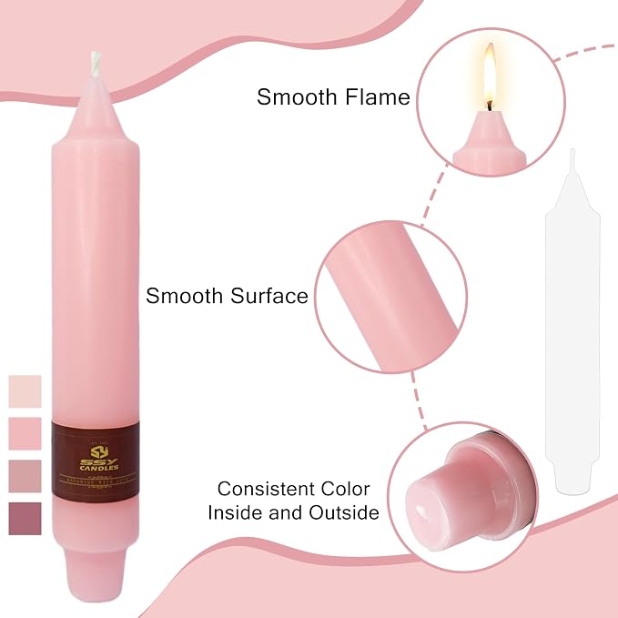 7 Inch Gradient Pink Taper Candle Set of 4 Unscented Candles Sticks Smokeless Short Tapered Candles for Home Party Wedding Decoration Valentine's Day Anniversary & All Special Occasions
