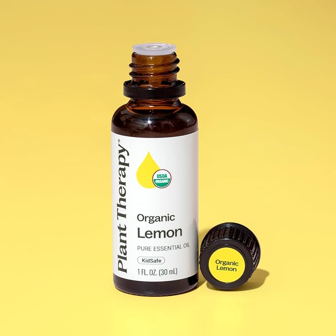 Plant Therapy Organic Lemon Essential Oil, 30 mL (1 oz), 100% Pure and Undiluted, USDA Certified Organic, Great for Diffusers and DIY Cleaning Recipes