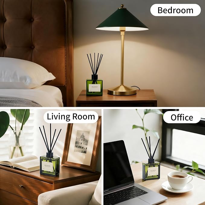 Reed Diffuser Set of 2, 4 fl oz Jasmine Lily & Vanilla Cream Scent Diffuser with 20 Sticks, 180 Days Long Lasting Elegant Home Fragrance for Bathroom Bedroom Office Decor Air Fresh
