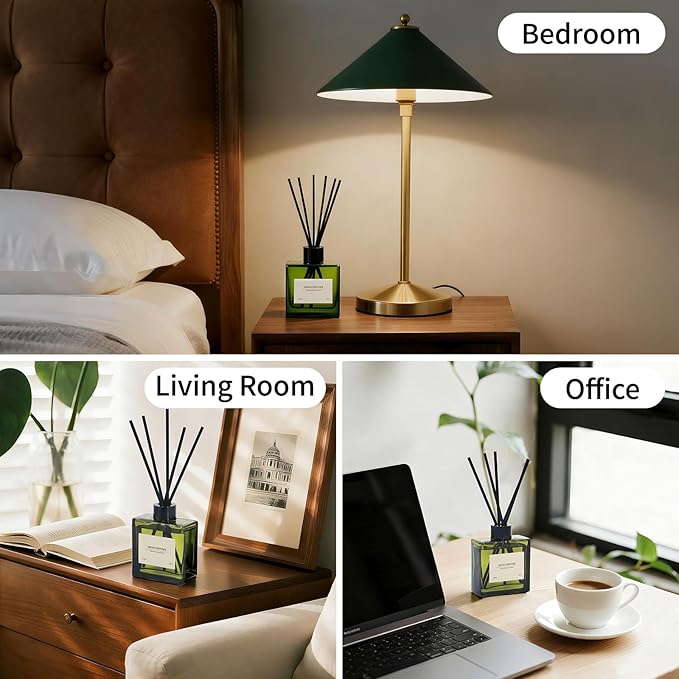 Reed Diffuser Set of 2, 4 fl oz Earthy Sandalwood & Vanilla Cream Scent Diffuser with 20 Sticks, 180 Days Long Lasting Elegant Home Fragrance for Bathroom Bedroom Decor Air Fresh