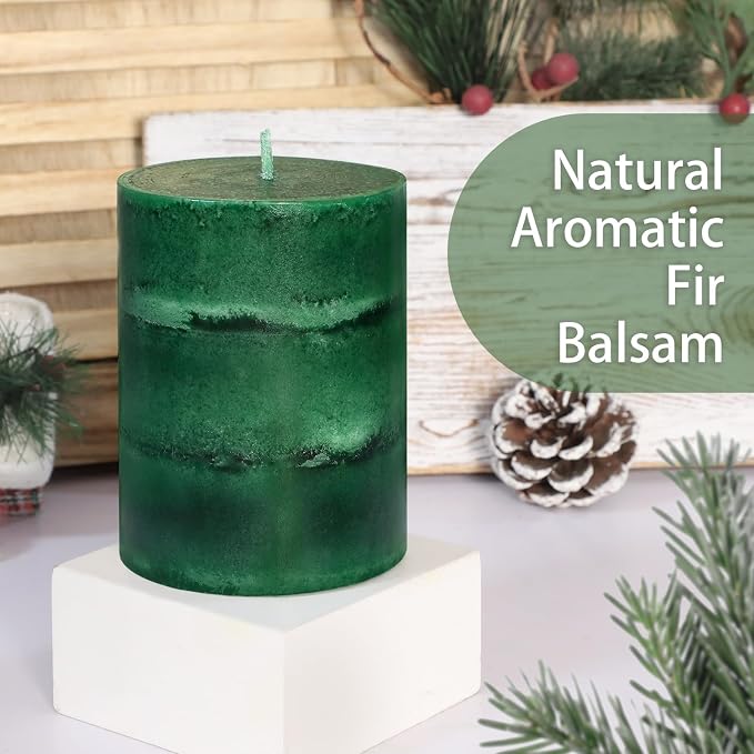 Fir Pine Scented Pillar Candles 3x4 Inch Dark Green 3-Layered Handcraft Holiday Forest Candle Smokeless Aromatherapy Candle for Christmas Decoration Home Party Fragrance Housewarming Gifts