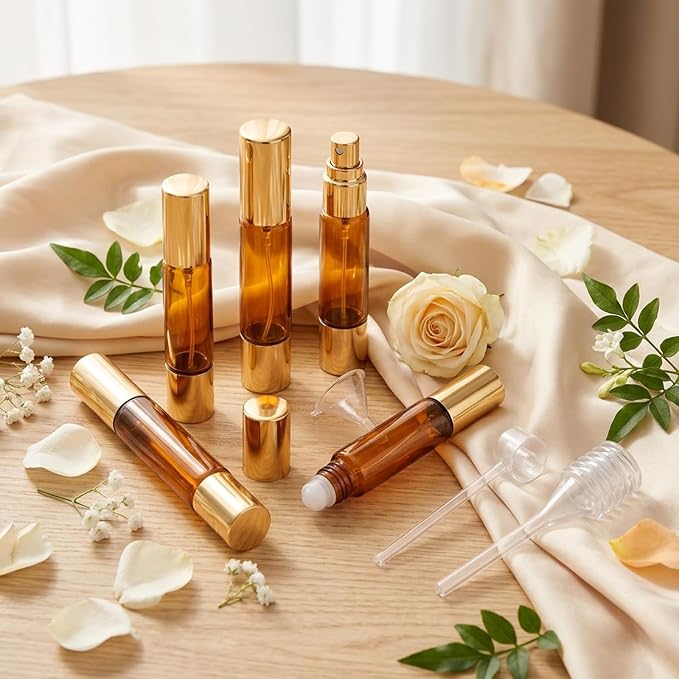 4 Pack Double Ended Perfume Bottle Travel Perfume Bottle Refillable with Spray and Roller Ball Essential Oil Roll on Bottles Perfume-Dispenser Transfer Tools Kit for Essential Oils, Makeup Remover