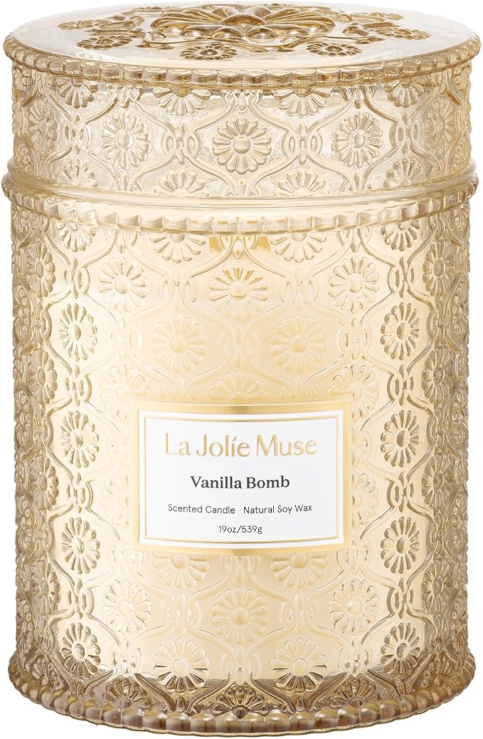 LA JOLIE MUSE Vanilla Zest Scented Candles for Home,19 oz Natural Soy Wax | Large Jar Luxury Candle, Clean Non Toxic, Gift for Women & Men, Decorative Gourmand Candle, Wood Wick, Lemon Coconut Bergamot