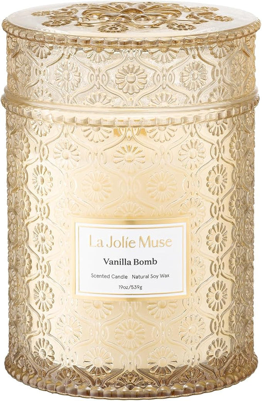 LA JOLIE MUSE Vanilla Zest Scented Candles for Home,19 oz Natural Soy Wax | Large Jar Luxury Candle, Clean Non Toxic, Gift for Women & Men, Decorative Gourmand Candle, Wood Wick, Lemon Coconut Bergamot