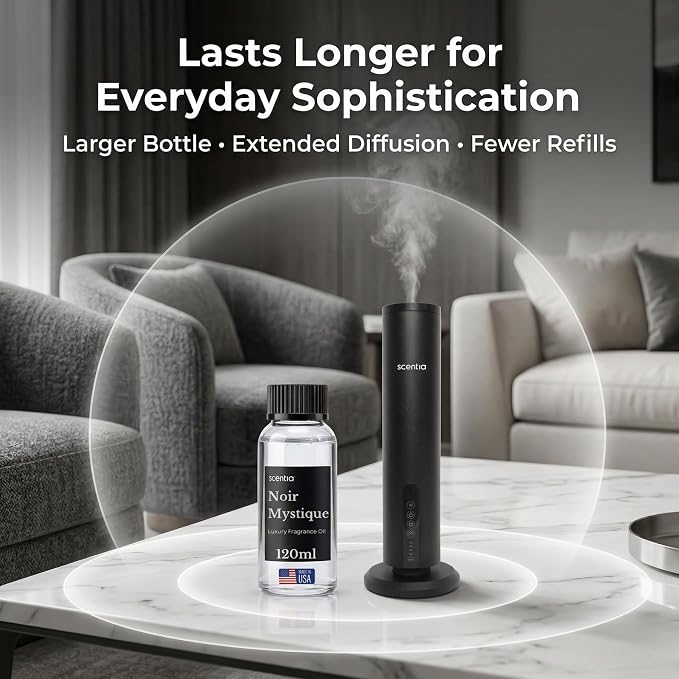 Scentia Noir Mystique Diffuser Oil Refill – Hotel Fragrance Oil Inspired by Edition Hotel – 120 mL – Rose, Bergamot & Musk Long-Lasting Scent for Ultrasonic & Waterless Diffusers, Made in USA