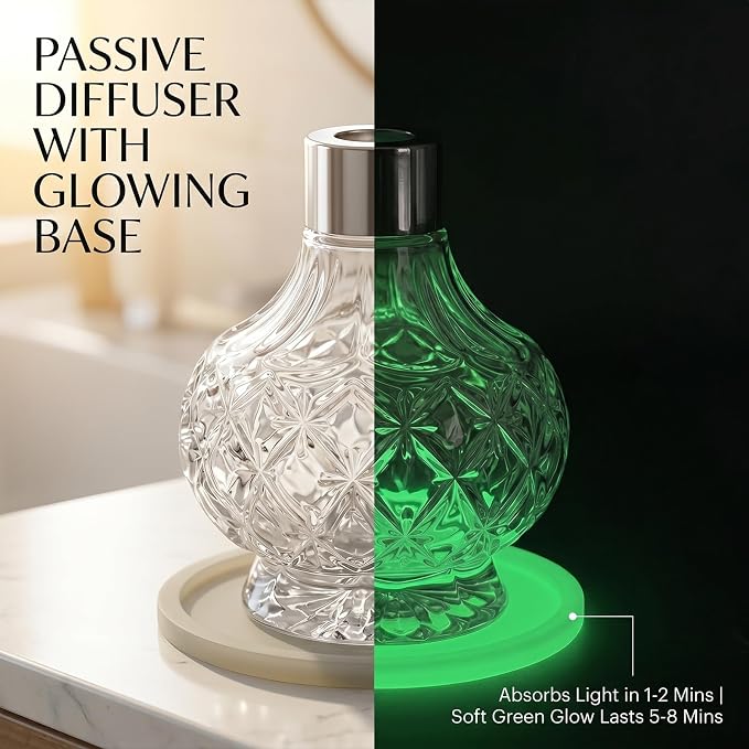 Reed Diffuser Bottle - Empty Glass Diffuser Bottles Refillable Fragrance Oils Jars Gourd Shape with Silver Decorative Hole Cap and Luminous Coaster Mat, 7.5 fl Oz,Clear (Reeds Not Included)