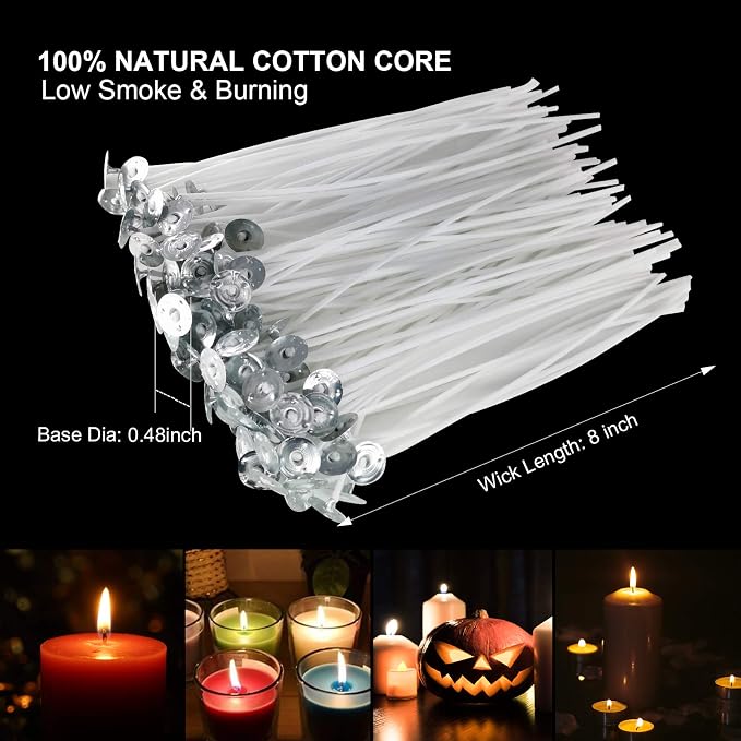Candle Wicks, 100Pcs 6-Inch Cotton Wicks with 30 Stickers & 10 Centering Tools | Complete Candle Making Supplies Kit for Soy Beeswax, Candle in Jar, DIY Starter Kit