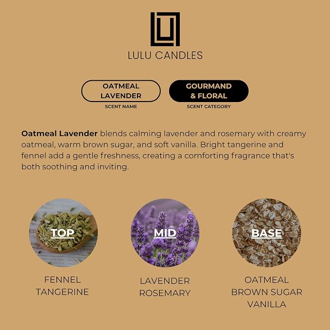 Lulu Candles | Oatmeal Lavender | Luxury Scented Soy Jar Candle | Hand Poured in The USA | Highly Scented & Long Lasting (9 Oz.)