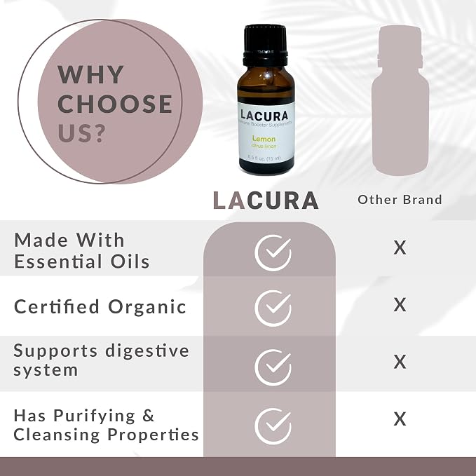 Lacura Pure Lemon Essential Oil for Diffusers - Cold Pressed Citrus Oil from Fresh Peels for Home Aromatherapy, Gut Health & Mood Support - 100% Pure Natural Wellness Oil, 15ml