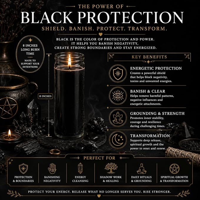 Black Protection Manifestation Candle Kit – 8" Ritual Prayer Candle with Intention Scrolls, Pencil & QR Guide for Protection, Energy Cleansing & Spiritual Defense