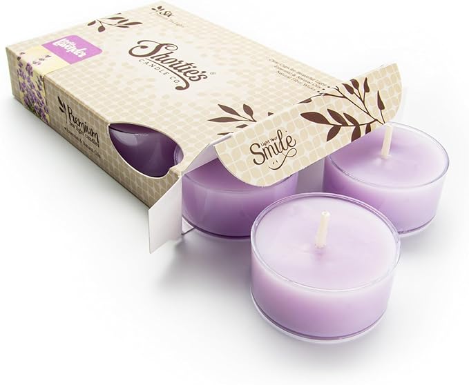 Pure English Lavender Premium Tealight Candles - Highly Scented with Essential & Natural Oils - 6 Purple Tea Lights - Beautiful Candlelight - Made in the USA - Flower & Floral Collection