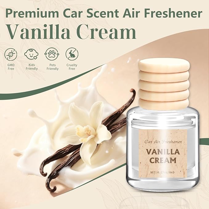 AROIC Hanging Car Air Freshener, 6 Pack Vanilla Cream Long Lasting & Refillable Air Freshener, Natural Plant Essential Oil Fragrance Aromatherapy Diffuser, Car Accessories Interior Set for Women & Men