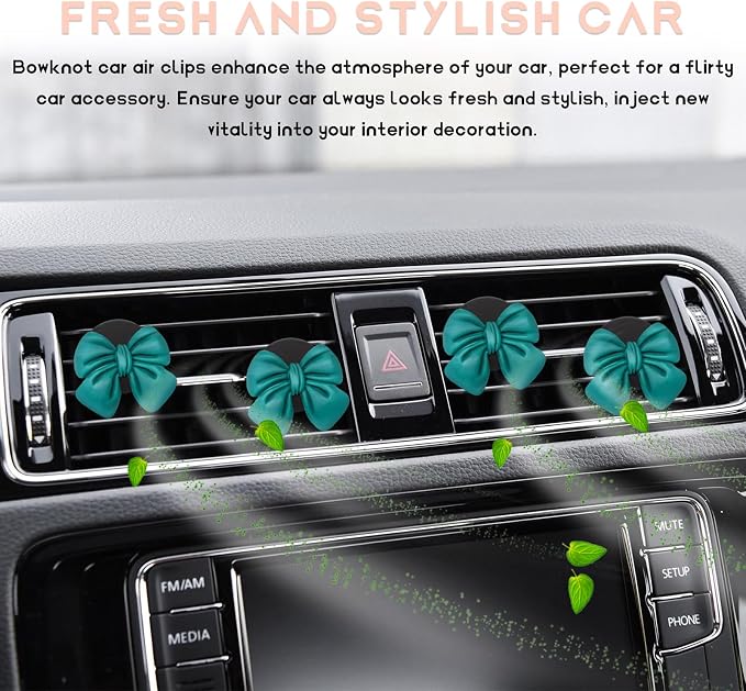 KVAEY 9 PCS Pink Bow Car Air Freshener, Automotive Cute Pink Bow Air Outlet Clips with Scent Pieces, Universal Coquette Car Air Vent Diffuser for Women and Girls (Blue)