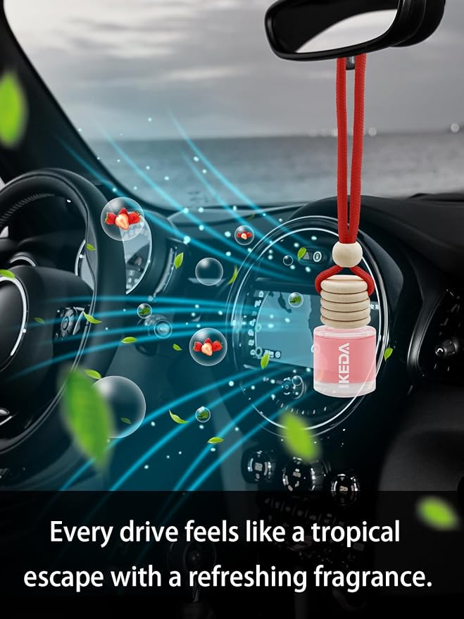Ikeda Car Air Freshener: Hanging Car Smell Air Freshener | 10ml Hanging Car Perfume | Long Lasting Fragrance | Strong Scents Diffuser for Auto Home (Strawberry|Circular)