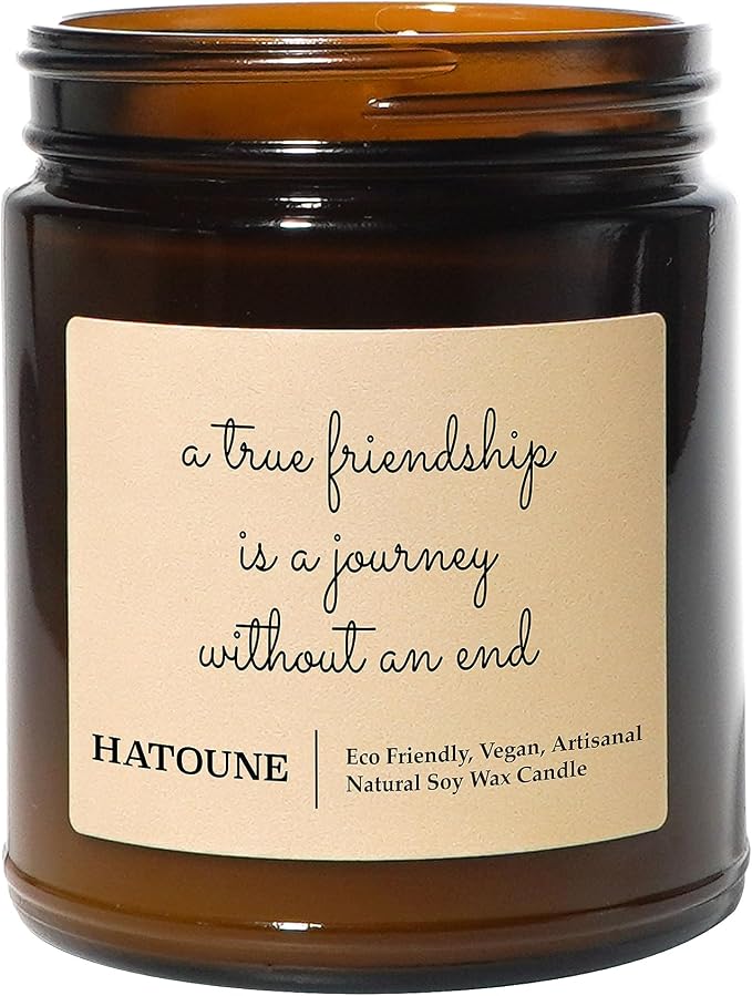 Lavender & Sage Scented Soy Candle, A True Friendship is A Journey Without an End, Made in USA, Hand Crafted, 40-50 Hour Burn Time, 7.2 oz Amber Jar