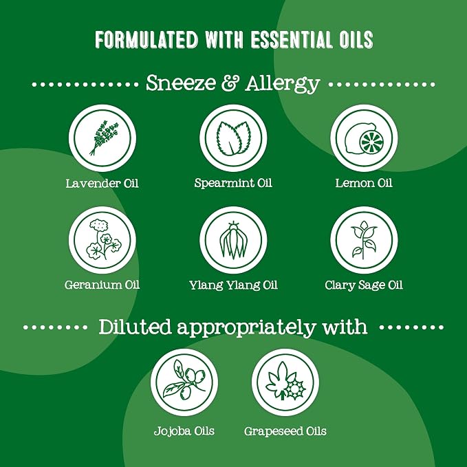 Oilogic Roll-On Essential Oils for Kids - Gentle Essential Oil Blends Soothe & Support Sneeze & Allergy - Safe for Children, Pediatrician-Tested, Mess-Free Application for Kids & Toddlers, 0.3 Fl Oz