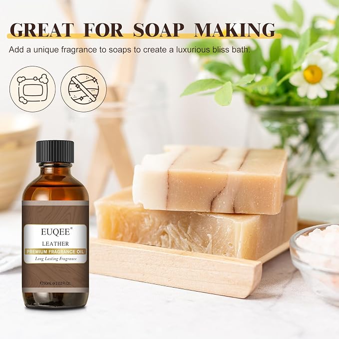 EUQEE Leather Fragrance Oil, 2.02 Fl oz/ 60ml Essential Oils for Diffuser, Candle Making, DIY Soap with Glass Dropper