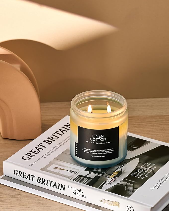 M&SENSE Fresh & Linen Cotton Scented Candles, 11.6oz Natural Soy Wax, 70-Hour Slow Burning, Clean Non Toxic Candle for Laundry, Aromatherapy Home Fragrance Gifts for Relxation Strees Relief