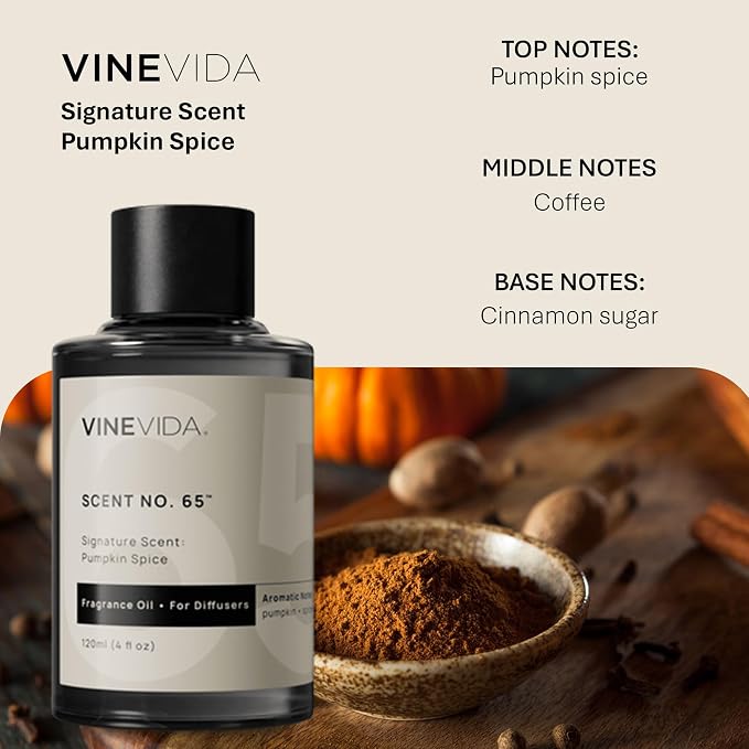 VINEVIDA Pumpkin Spice Fragrance Oil for Cold Air Diffusers - 4 Fl Oz - Fall Essential Oils, Diffuser Oil Refill & Air Freshener Room Spray