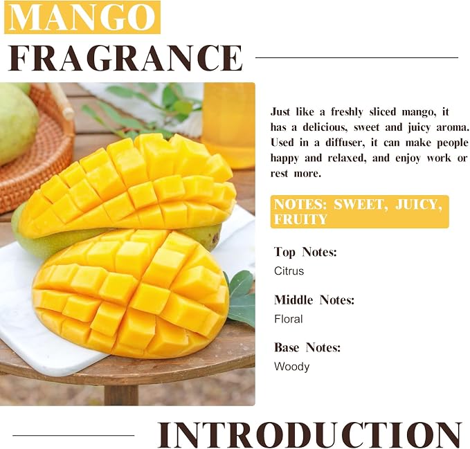 EUQEE Mango Fragrance Oil, 60ml Premium Scents Fragrance Oils with Glass Dropper for Soap & Candle Making, DIY Bath Bombs, Diffusers (2.02 Fl oz)
