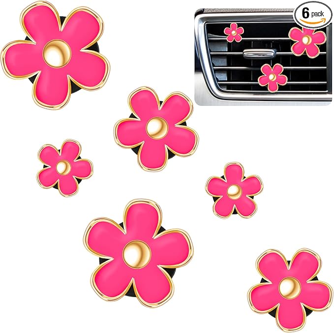 Frienda 6 Pcs Daisy Flower Air Vent Clip Accessories Air Conditioning Outlet Clip Car Air Freshener Dashboard Accessories Charm Car Inter Decor(2.5 cm, 3 cm, 3.3 cm,Red)