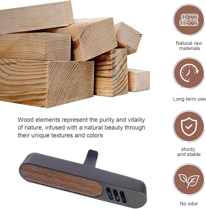 2 PCS Car Air Vent Clips, Distinctive Natural Walnut Grain Decoration with 6 PE Sticks, Anti-rust Outlet Diffuser with Anti-shake Back Clip, for Most Straight Outlet (Multicolored)